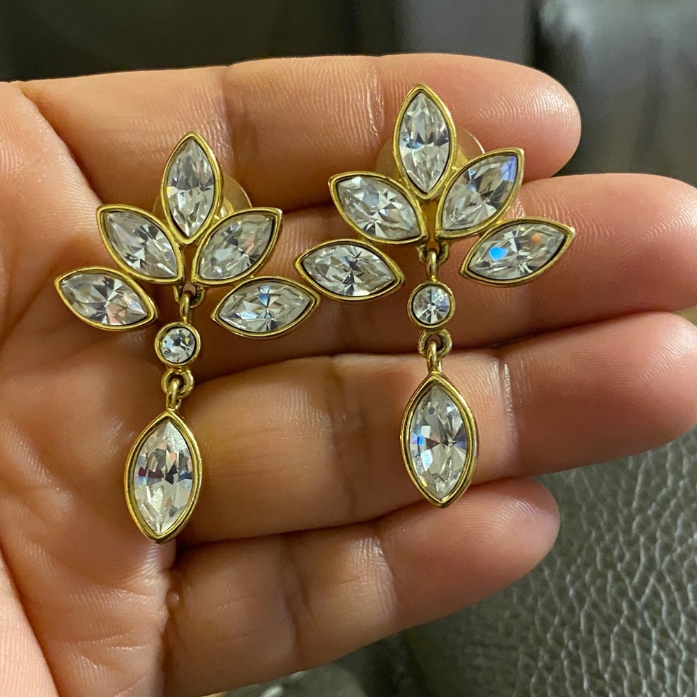 Gold and Silver Crystal Drop Earrings
